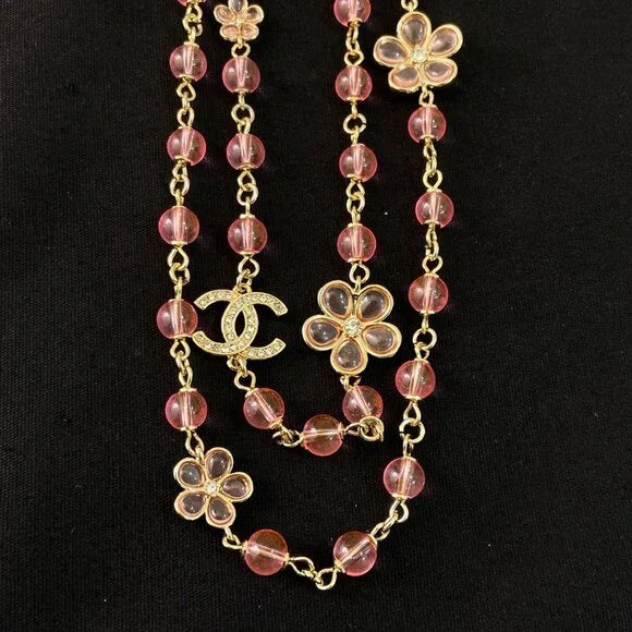 Gold Necklace Chanel Pearl Cc