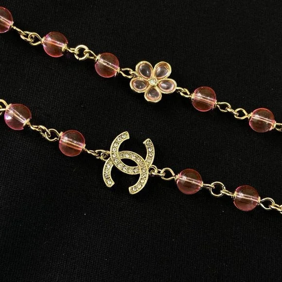 Gold Necklace Chanel Pearl Cc
