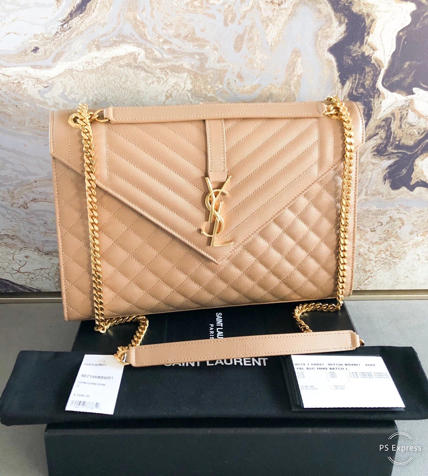 Ysl Matelasse Triqult Monogram Envelope Chain Shoulder Bag