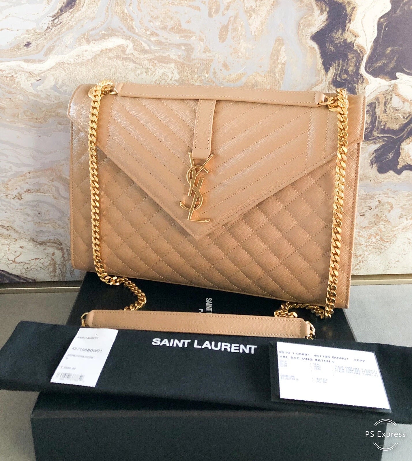 Ysl Matelasse Triqult Monogram Envelope Chain Shoulder Bag