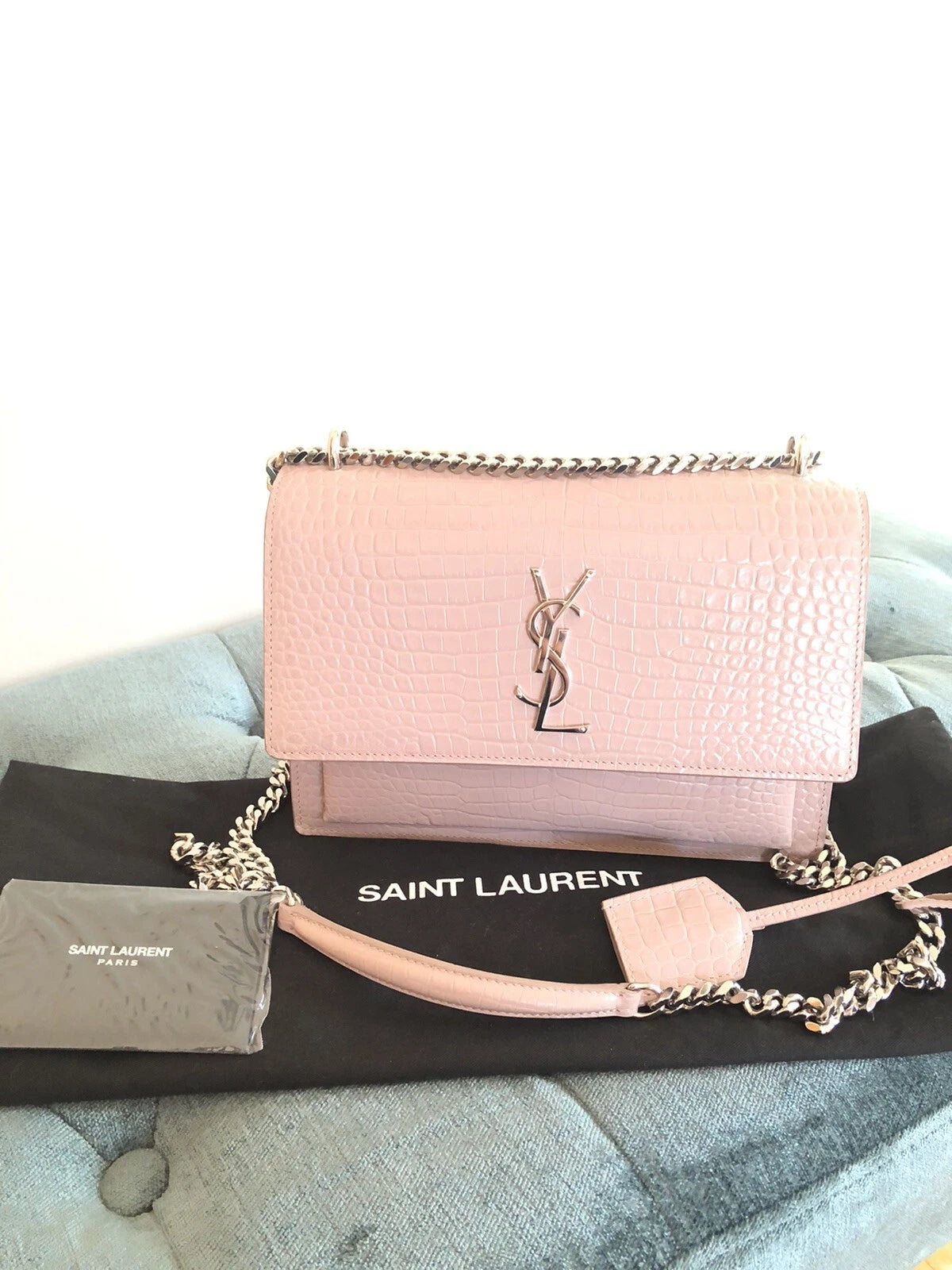 YSL Saint Laurent Monogram Collège Sunset Croc-embossed Bag