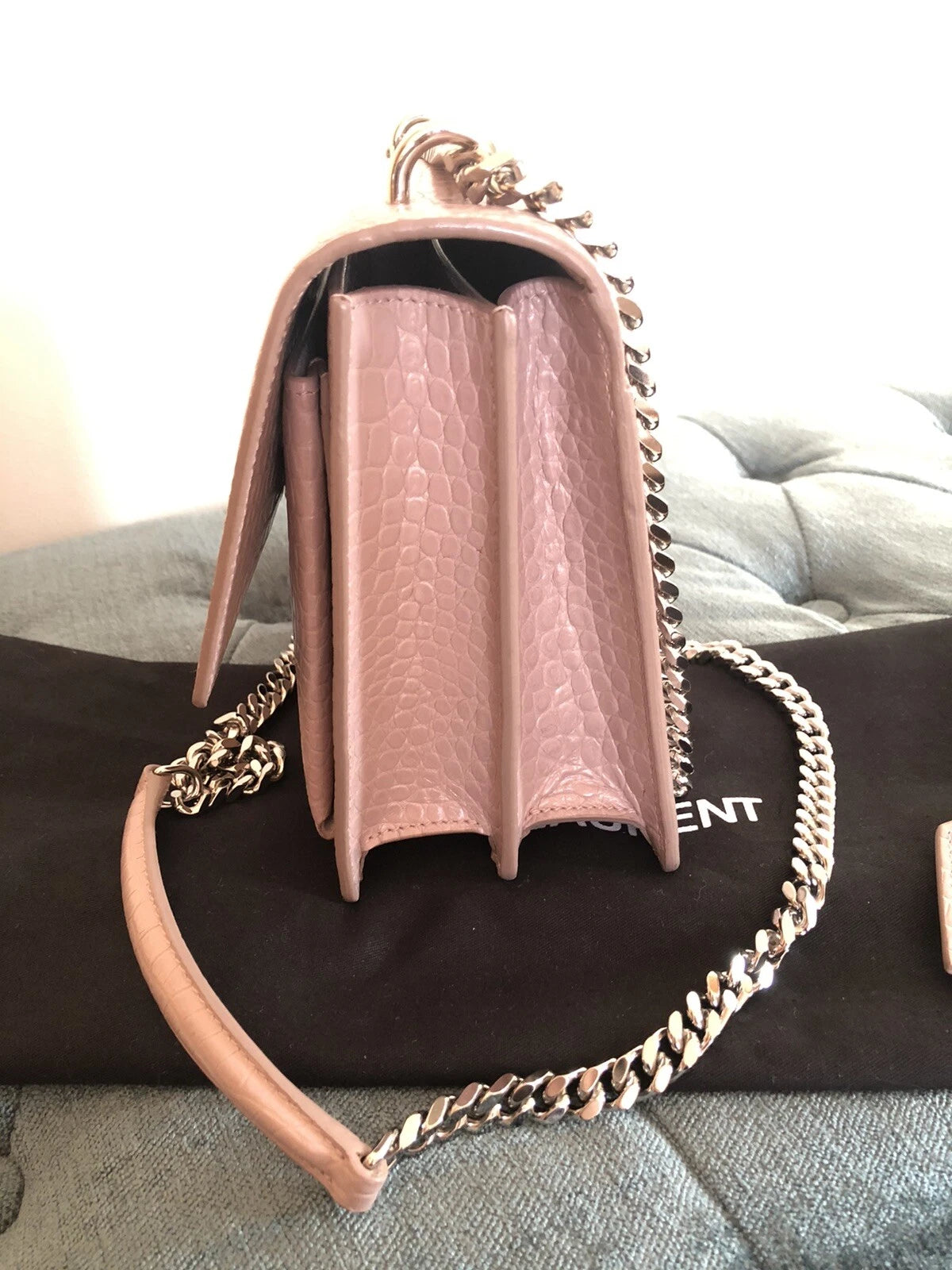 YSL Saint Laurent Monogram Collège Sunset Croc-embossed Bag