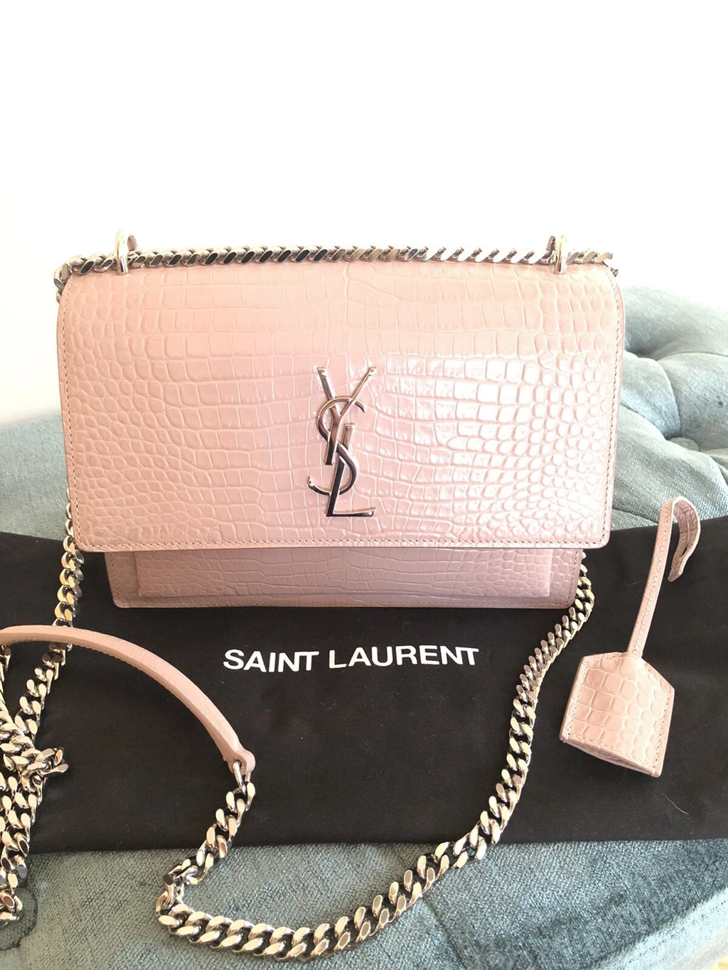 YSL Saint Laurent Monogram Collège Sunset Croc-embossed Bag