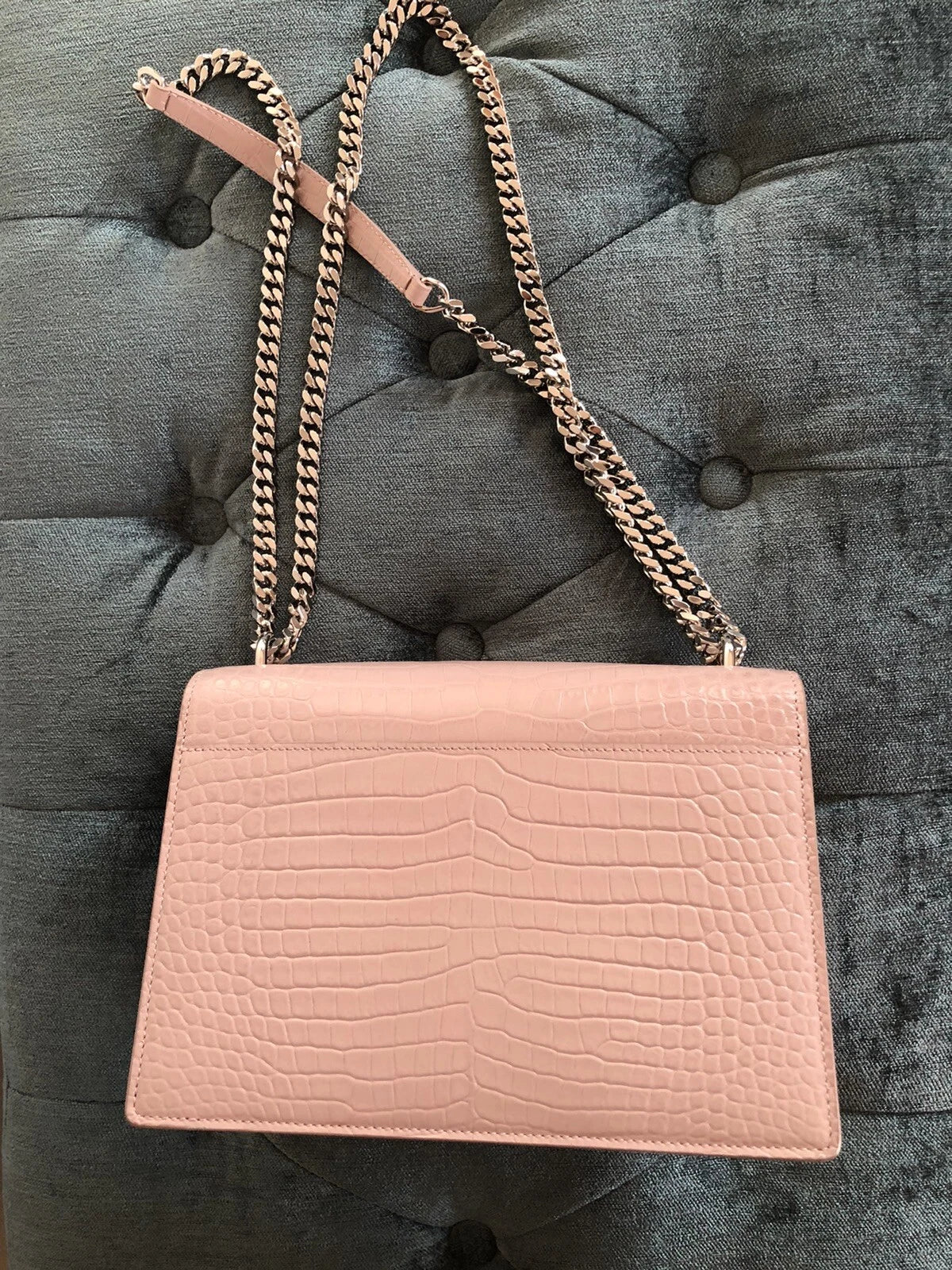 YSL Saint Laurent Monogram Collège Sunset Croc-embossed Bag