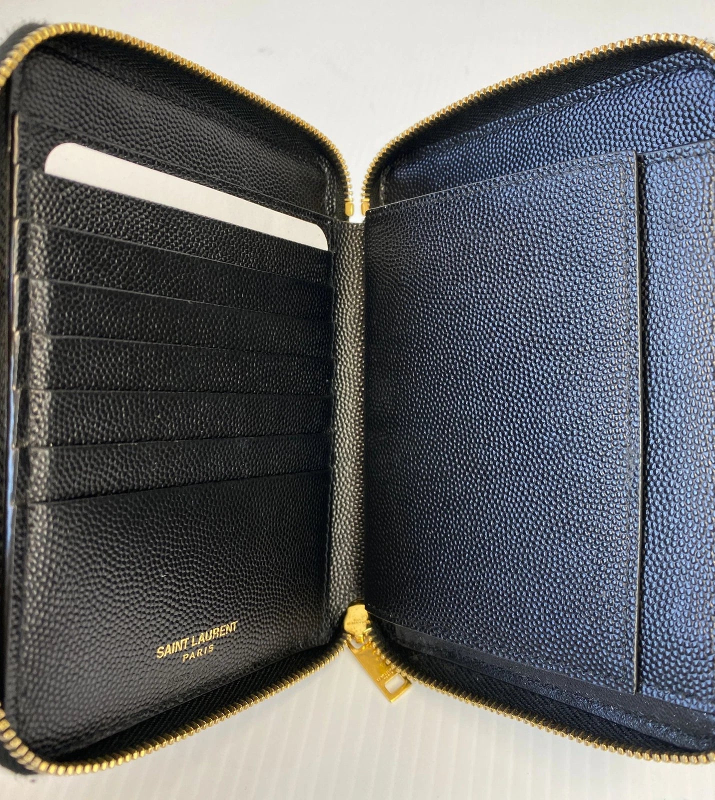 Ysl Black Grain De Poudre Chevron Zip Around Wallet