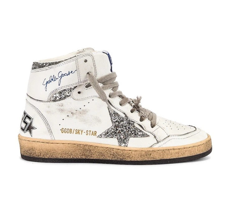 Golden Goose Sky Star Sneaker size High-Top White Silver Glitter