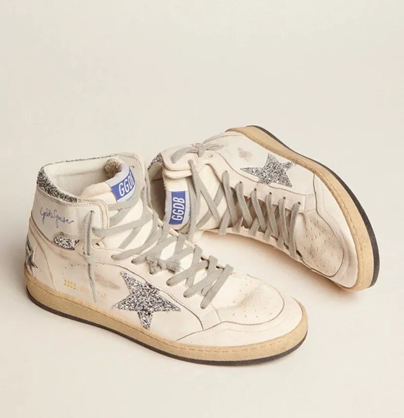 Golden Goose Sky Star Sneaker size High-Top White Silver Glitter