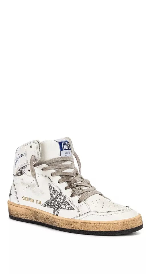 Golden Goose Sky Star Sneaker size High-Top White Silver Glitter