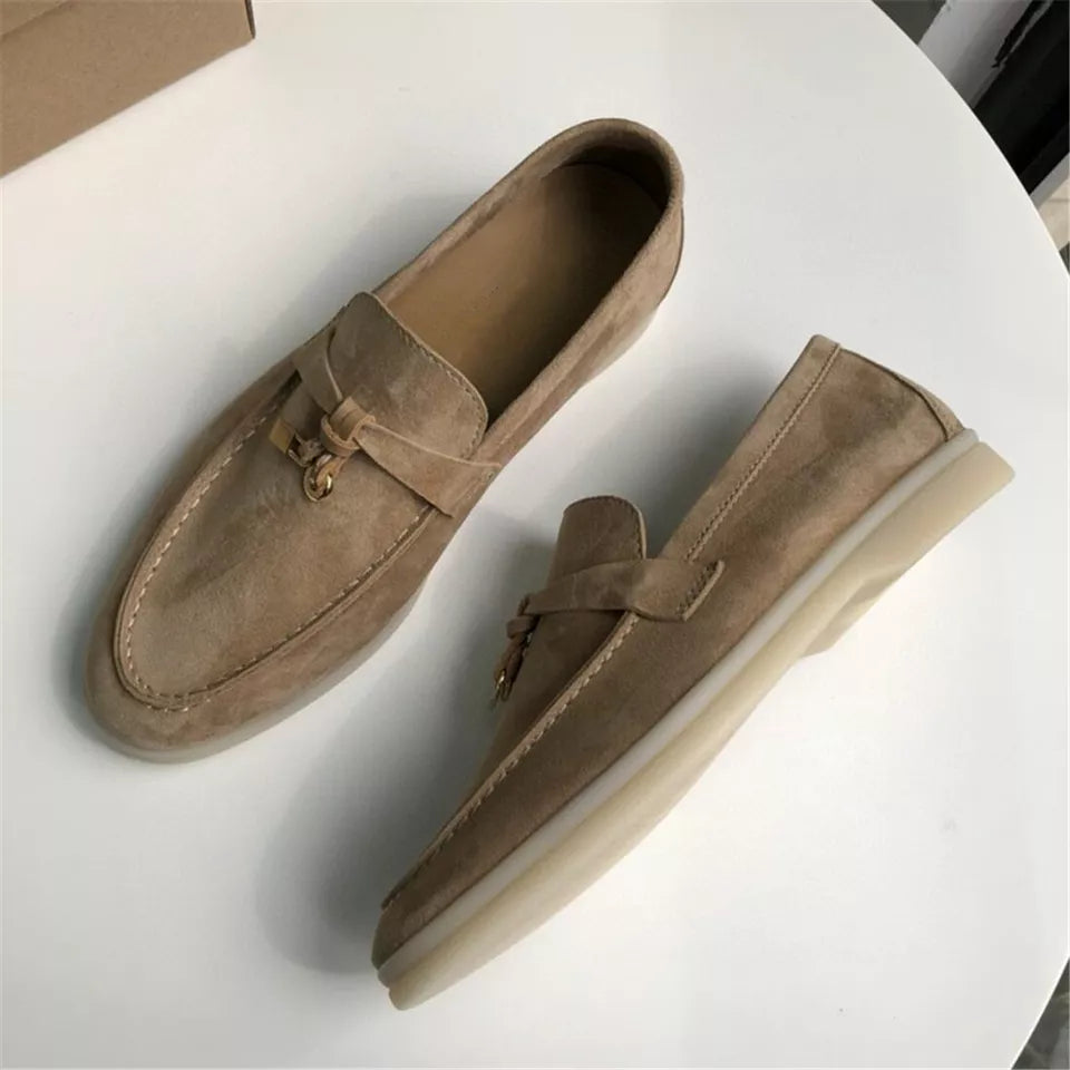 New Women Flat Shoes Khaki Suede Loafers