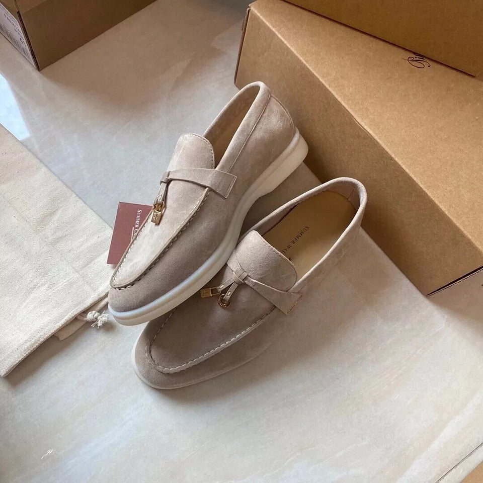 New Women Flat Shoes Khaki Suede Loafers