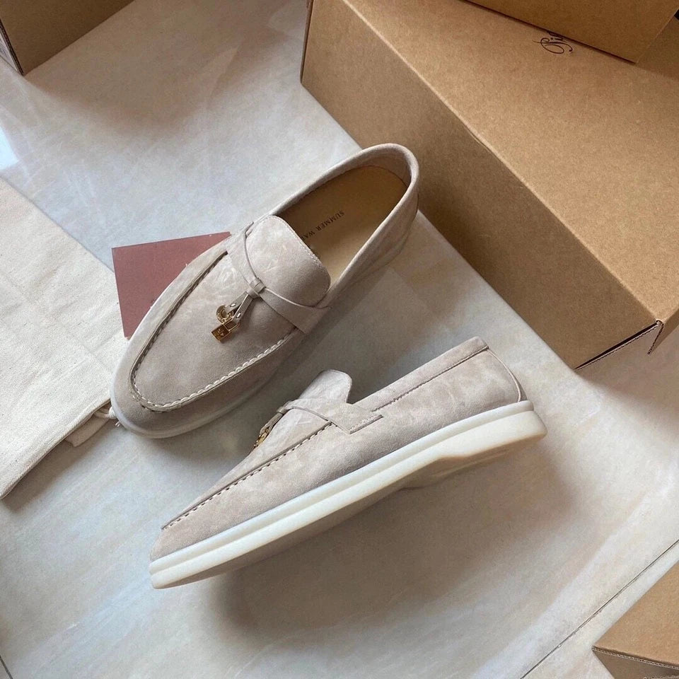 New Women Flat Shoes Khaki Suede Loafers